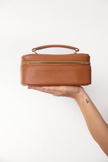 BROWN SMALL GENUINE LEATHER MAKEUP BAG