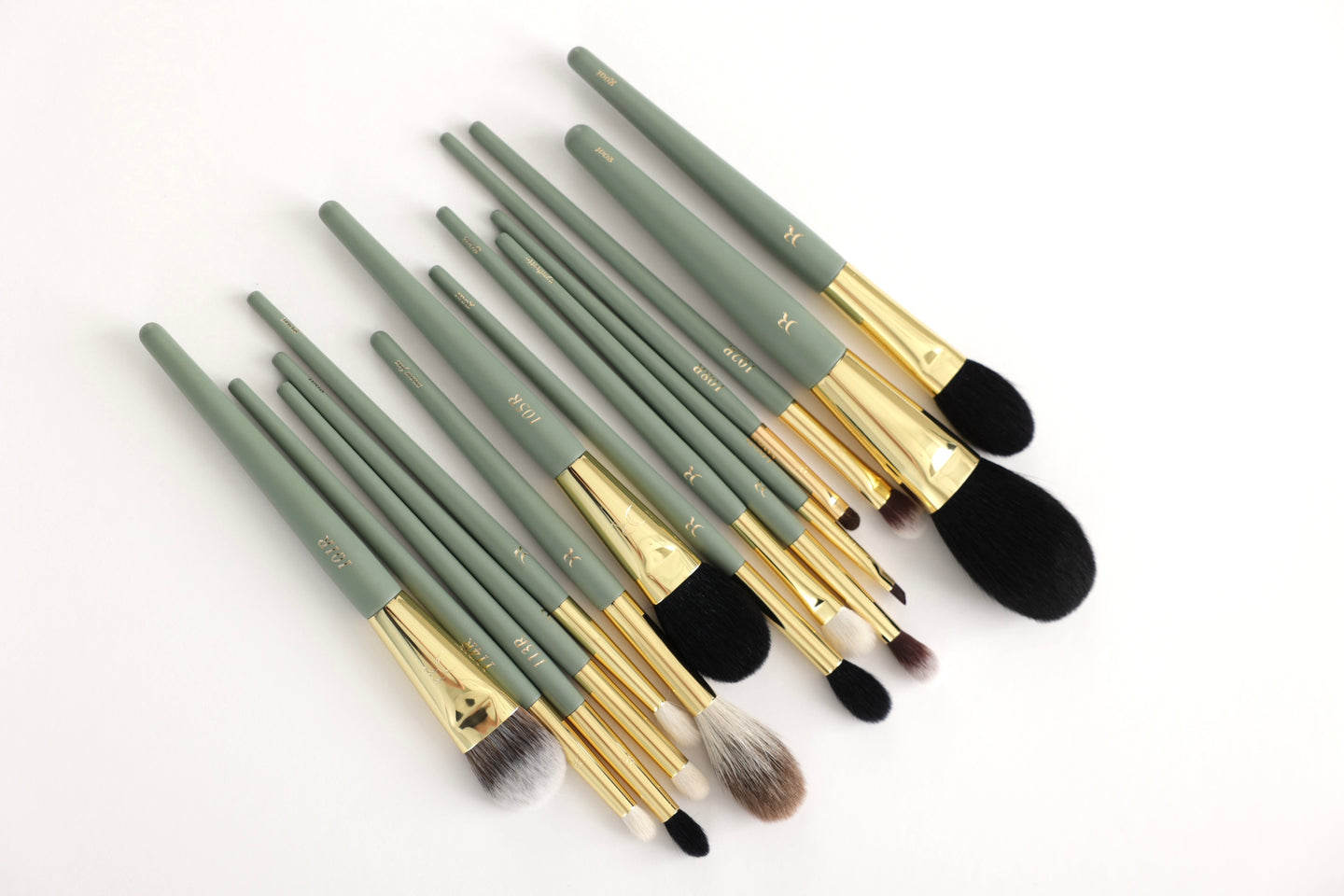 DR Promakeup essential set of 8 natural-hair makeup brushes with green handles – professional makeup brush set