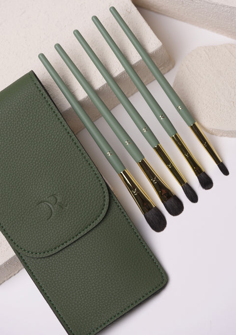 Whisper Touch brush set by Dorina Rotari with sage green handles and case
